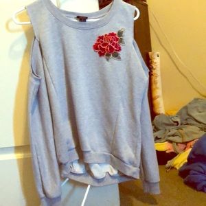 New Grey Shoulderless Rose Sweater Shirt